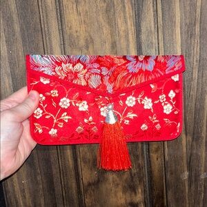 Elegant Red Floral Clutch